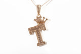 Men's 10k Yellow Gold "T" Crown Initial Cubic Zirconia Pendant