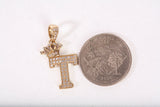 Men's 10k Yellow Gold "T" Crown Initial Cubic Zirconia Pendant