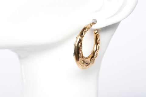 Ladies 18k Yellow Gold Bead Detail Medium Hoop Earrings