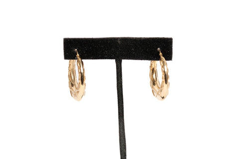 Ladies 18k Yellow Gold Bead Detail Medium Hoop Earrings