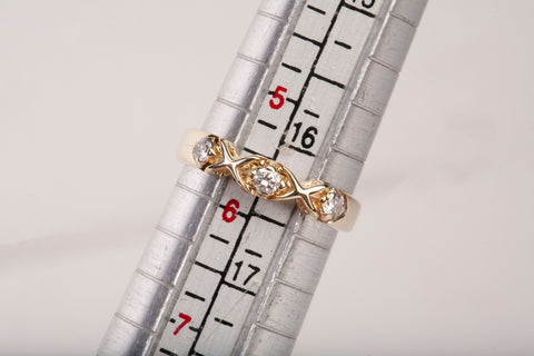 Ladies 14k Yellow Gold Crisscross "X" Diamond Ring