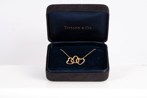 Authentic Tiffany & Co. 18k Yellow Gold Triple Heart Necklace 14"