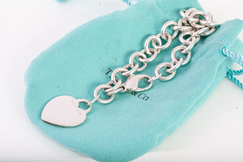 Authentic Tiffany & Co Sterling Silver Heart Tag Bracelet SZ 6.5