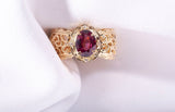 Ladies 18k Yellow Gold Oval Tourmaline Filigree Band