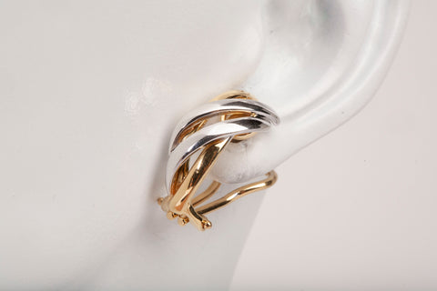 Ladies 18k Two-Tone Intertwined Band Hoop Earrings
