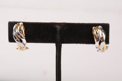 Ladies 18k Two-Tone Intertwined Band Hoop Earrings