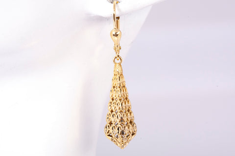 14k Yellow Gold Diamond Cut Triangular Dangle Earrings