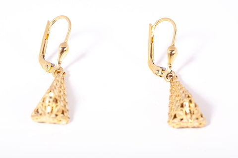 14k Yellow Gold Diamond Cut Triangular Dangle Earrings