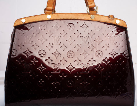 Authentic Louis Vuitton Vernis Monogram Amarante Brea MM Handbag