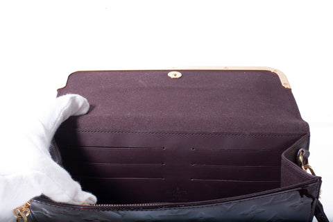 Authentic Louis Vuitton Burgundy Monogram Vernis Rossmore MM Clutch Bag