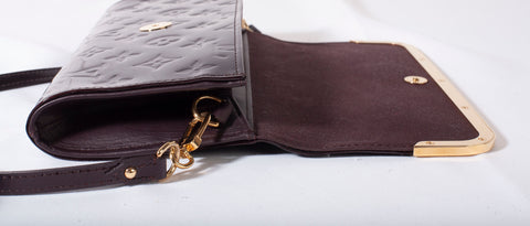 Authentic Louis Vuitton Burgundy Monogram Vernis Rossmore MM Clutch Bag