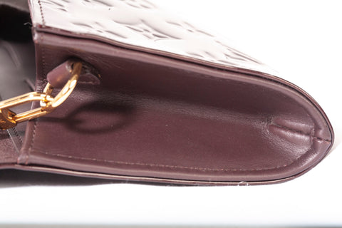 Authentic Louis Vuitton Burgundy Monogram Vernis Rossmore MM Clutch Bag