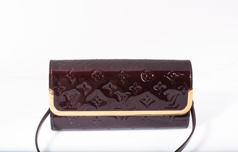 Authentic Louis Vuitton Burgundy Monogram Vernis Rossmore MM Clutch Bag