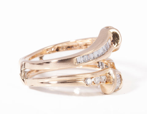 Vintage 14k Yellow Gold Bypass Round and Baguette Diamond Enhancer Ring