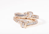 Vintage 14k Yellow Gold Bypass Round and Baguette Diamond Enhancer Ring