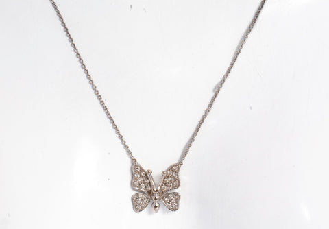 Ladies 18k White Gold Dainty Butterfly Diamond Accent Necklace