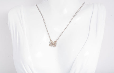 Ladies 18k White Gold Dainty Butterfly Diamond Accent Necklace