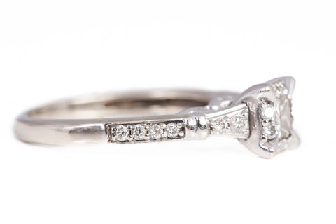 Ladies 10k White Gold Halo Princess Cut Diamond Engagement Ring