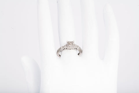 Ladies 10k White Gold Halo Princess Cut Diamond Engagement Ring