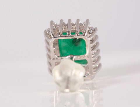 Ladies 18k White Gold Emerald with Diamond Accents Earrings