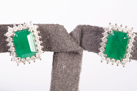 Ladies 18k White Gold Emerald with Diamond Accents Earrings
