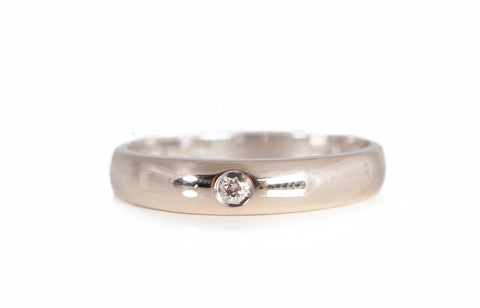 Ladies Round Cut Solitaire Diamond Bezel Ring 18k White Gold