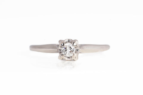 Ladies 14k White Gold Solitaire Diamond Engagement Ring