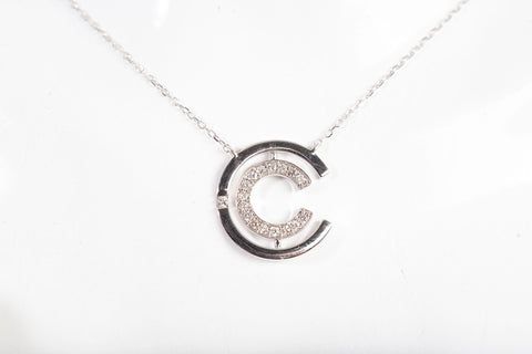Ladies 18k White Gold "C" Diamond Pendant Necklace 18"