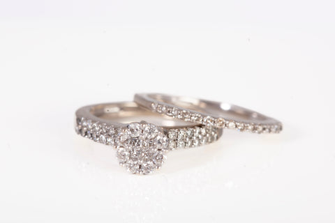 Ladies 14k White Gold Cluster Diamond Engagement Set 0.56CTW