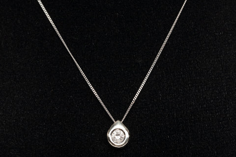 Ladies 14k White Gold Teardrop Diamond Pendant Necklace 18"