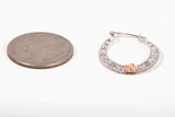 10k Two-Tone Diamond Cut Filigree Hoop Earrings with Rose Accent