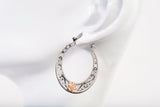 10k Two-Tone Diamond Cut Filigree Hoop Earrings with Rose Accent