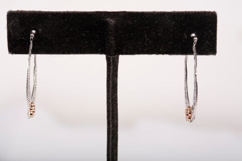 10k Two-Tone Diamond Cut Filigree Hoop Earrings with Rose Accent