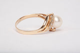 Ladies 14k Yellow Gold Pearl and Diamond Accents Bypass Ring