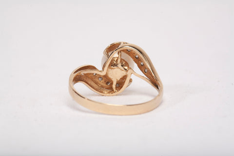 Ladies 14k Yellow Gold Pearl and Diamond Accents Bypass Ring