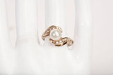 Ladies 14k Yellow Gold Pearl and Diamond Accents Bypass Ring