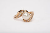Ladies 14k Yellow Gold Pearl and Diamond Accents Bypass Ring