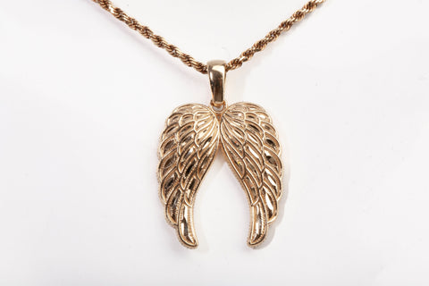 Unisex 14k Yellow Gold Angel Wings Pendant