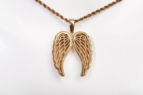 Unisex 14k Yellow Gold Angel Wings Pendant