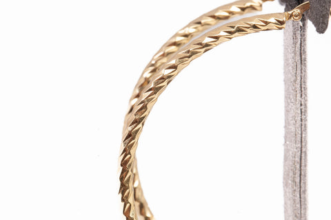 Ladies 14k Yellow Gold Diamond Cut Hoop Earrings