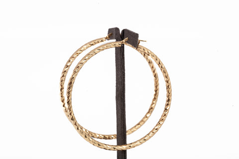 Ladies 14k Yellow Gold Diamond Cut Hoop Earrings