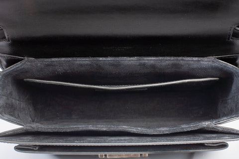 Authentic Saint Laurent Black Calfskin Leather Bellechasse Shoulder Bag