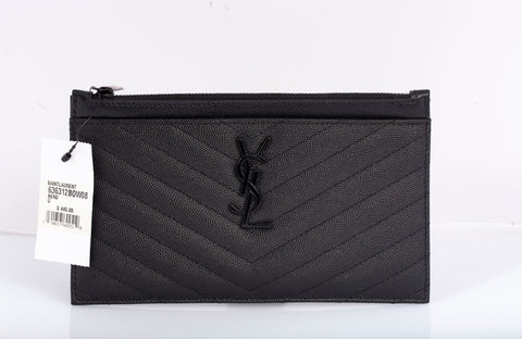 Authentic Saint Laurent Monogramme Quilted Calfskin Zip Pouch