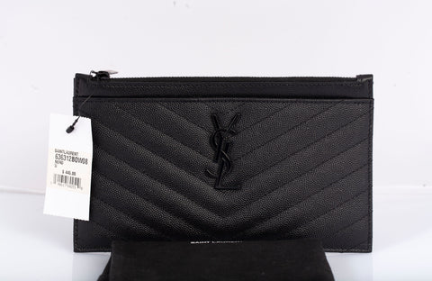 Authentic Saint Laurent Monogramme Quilted Calfskin Zip Pouch