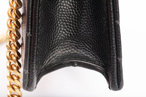 Authentic Saint Laurent Cassandre Envelope Chain Wallet in Grain de Poudre Black Leather Bag