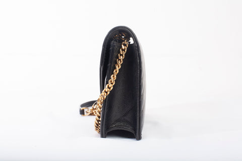 Authentic Saint Laurent Cassandre Envelope Chain Wallet in Grain de Poudre Black Leather Bag