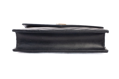 Authentic Saint Laurent Cassandre Envelope Chain Wallet in Grain de Poudre Black Leather Bag