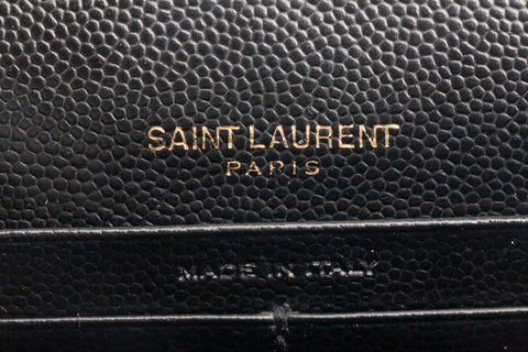 Authentic Saint Laurent Cassandre Envelope Chain Wallet in Grain de Poudre Black Leather Bag