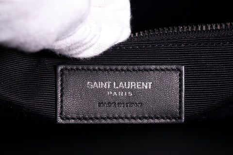 Authentic SAINT LAURENT Black Festival Fringe YSL Logo Chain Tote Bag