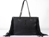 Authentic SAINT LAURENT Black Festival Fringe YSL Logo Chain Tote Bag